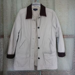 Cream Lands End chore jacket quilted lining barn coat